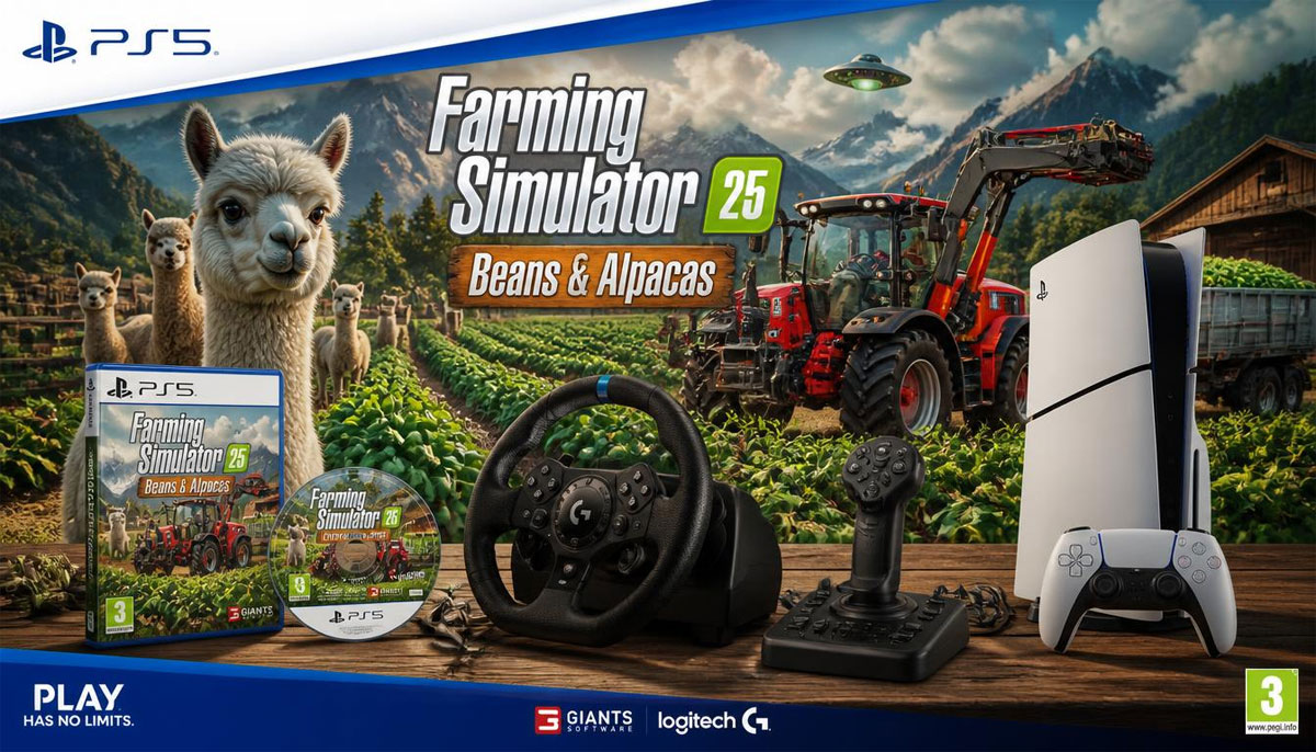 Farming Simulator 25 Beans Alpacas PS5 podporuje ovládání volantem a farmářským joystickem