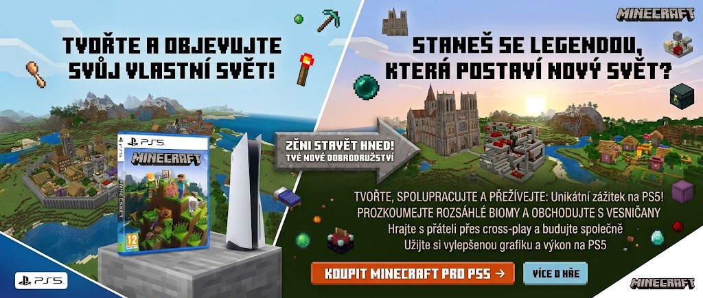 Minecraft PS5 - nejlepší hra na PS5 pro děti Minecraft PS5 - nejlepší hra na PS5 pro děti