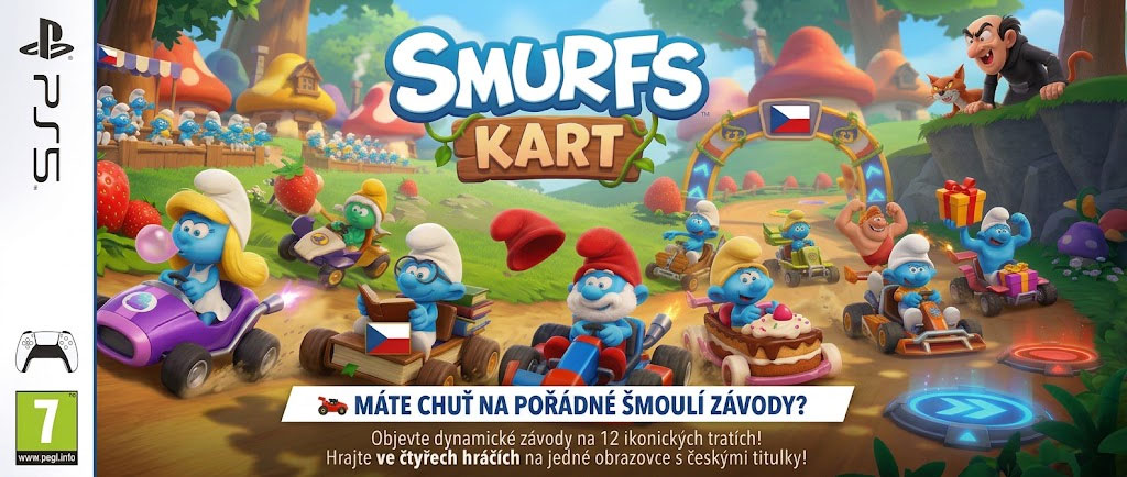 Smurfs Kart PS5 závody motokár se Šmouly až pro 4 hráče