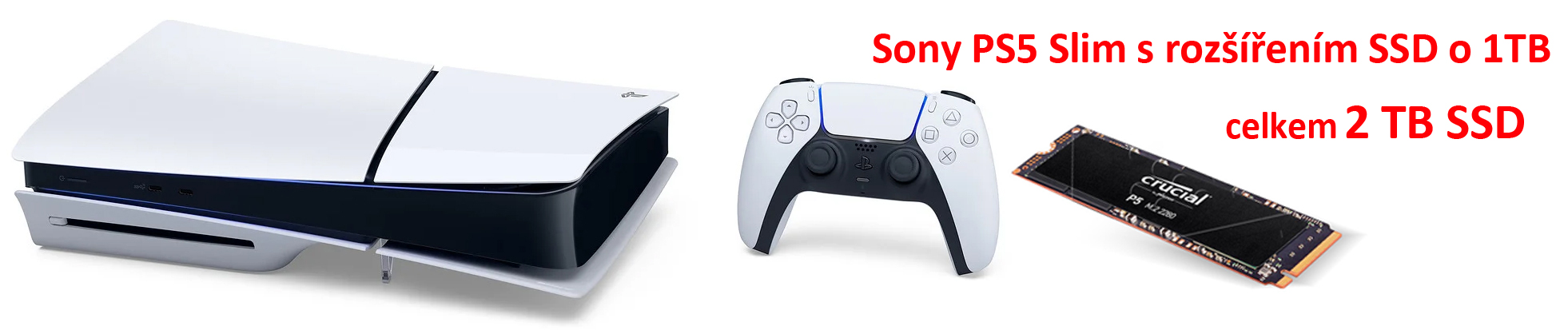 Sony PS5 Slim s 2TB SSD úložištěm, optickou mechanikou blu-ray a Dualsense bezdrátovým ovladačem