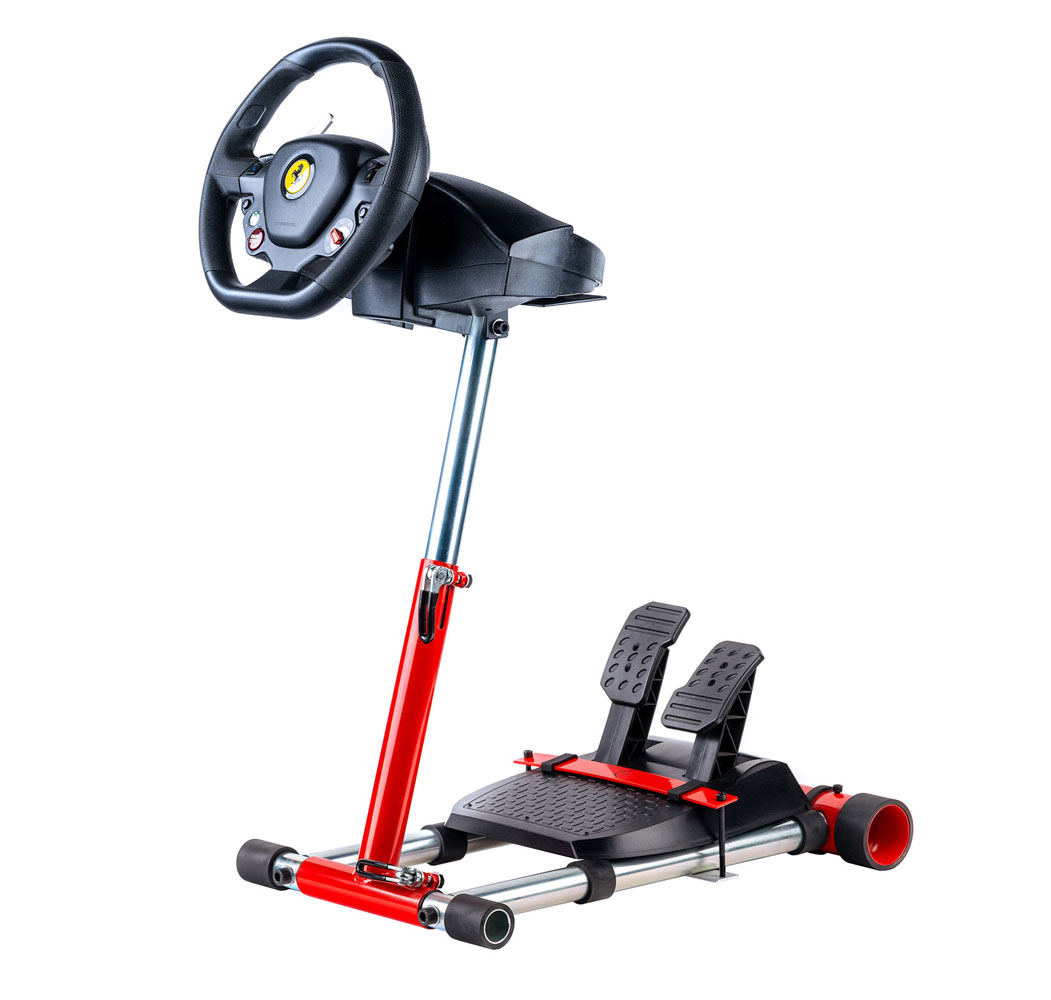 kvalitní kovový stojan k volantu Wheel Stand Pro V2 deluxe Thrusmaster v červené barvě