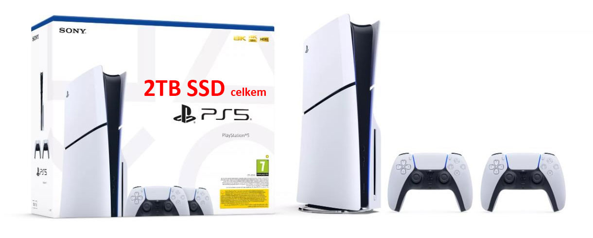 Sony Playstation 5 Slim 2TB SSD s mechanikou + 2x ovladač Dualsense PS5 + PS5 hra zdarma