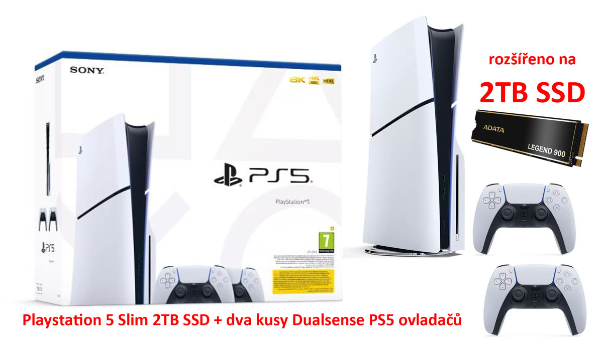 Sony Playstation 5 Slim 2TB SSD s mechanikou + 2x ovladač Dualsense PS5 + PS5 hra zdarma
