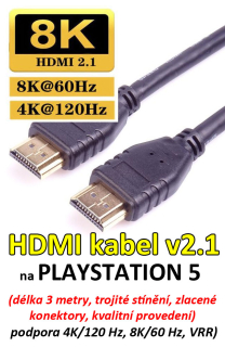 Ultra High Speed HDMI kabel pro Playstation 5 (4K/120 Hz, 8K/60Hz) délka 3 metry