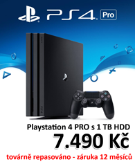 Playstation 4 PRO nabušená herní konzole v akci, repas - záruka 1 rok